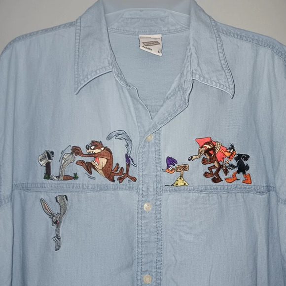Warner Bros studio looney tunes buttons down shirt size L blue - Picture 2 of 5